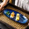 Ofen-Katzen-Tye-Blaufischplatte im japanischen Stil, Servierplatte, gedämpfte ovale Speiseteller, große glasierte Sushi-Platte