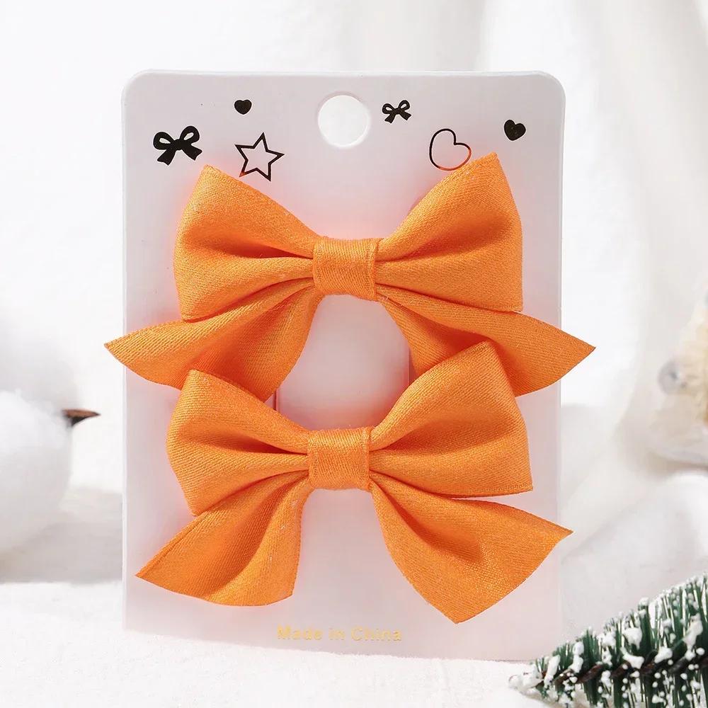 2Pcs/Set Solid Color Nylon Kids Bows Hair Clips for Baby Girls Handmade Bowknot Hairpin Barrettes Photograph Hair Accessories