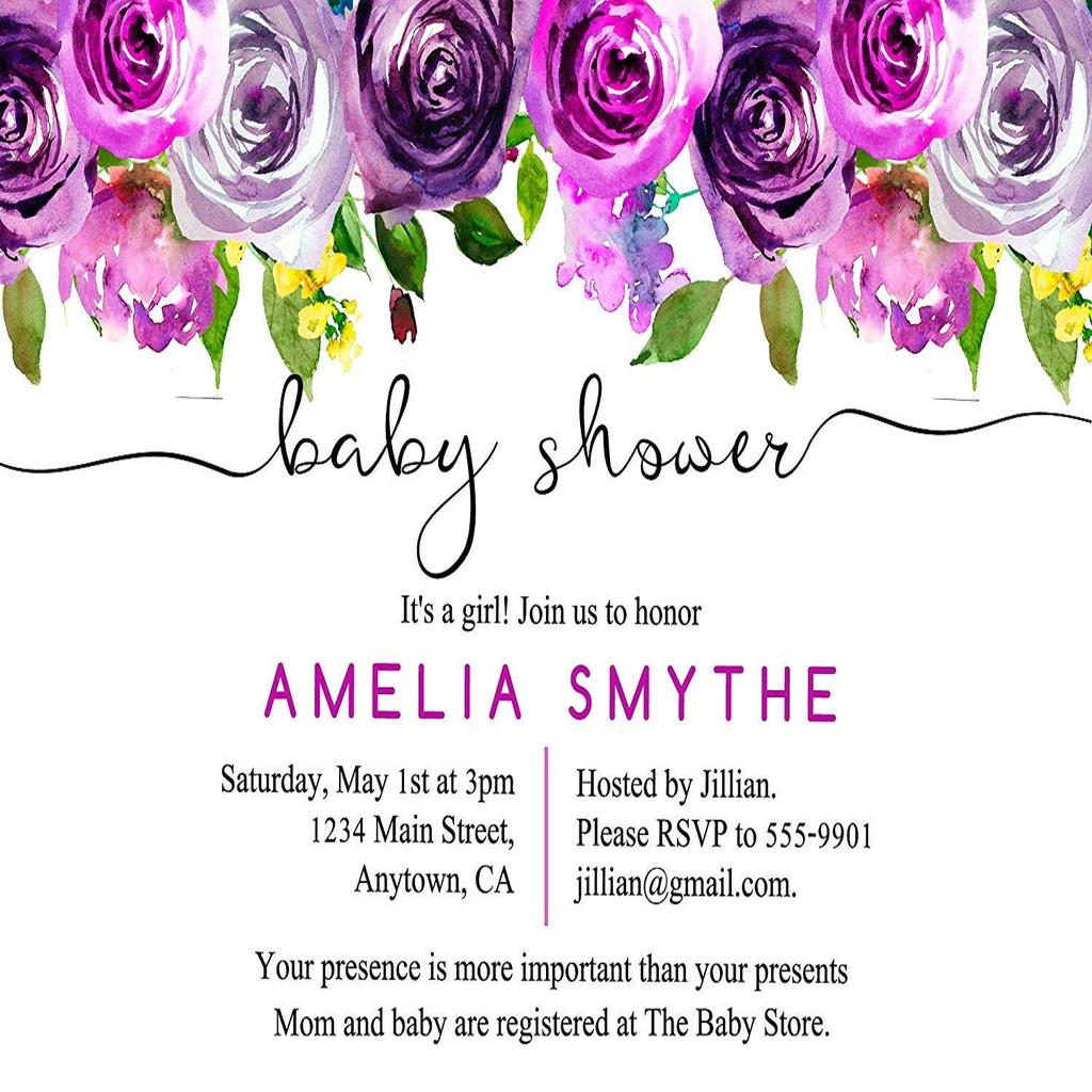 Darling Souvenir Custom Blue Floral Printed Baby Shower Invitations Boy  Girl| 10 Personalized Invites With Envelopes 5 x