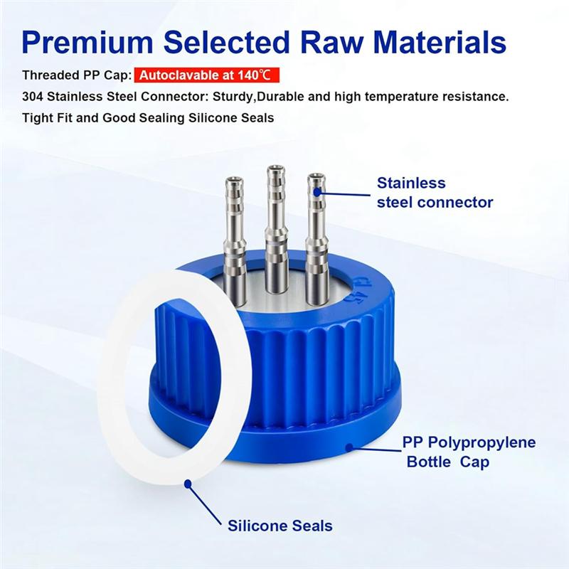 A96I-GL45 304 Stainless Steel Safety Bottle Cap For Laboratory Use-Medium Size, Autoclavable 1-Port
