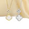 Women's Luxury Four-Leaf Clover Mother-of-Pearl Necklace with Diamond-Inlaid Pendant