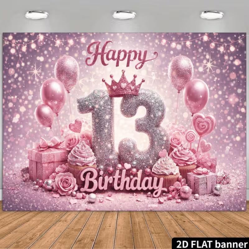 

2D Pink Rose & Crown 13th Birthday Photography Background 47.2x31.5inch/120*80cm