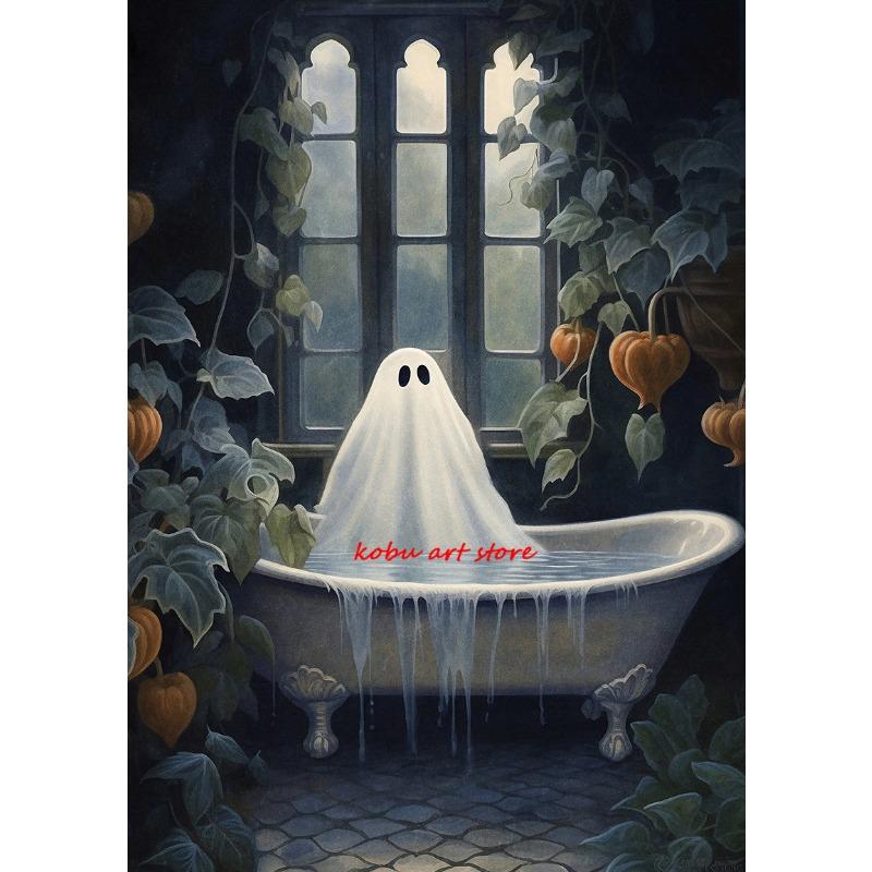 Dark Academia Flowers Ghost Woods Pumpkins Vintage Posters Prints Canvas Painting Wall Art Picture Gothic Halloween Spooky Decor