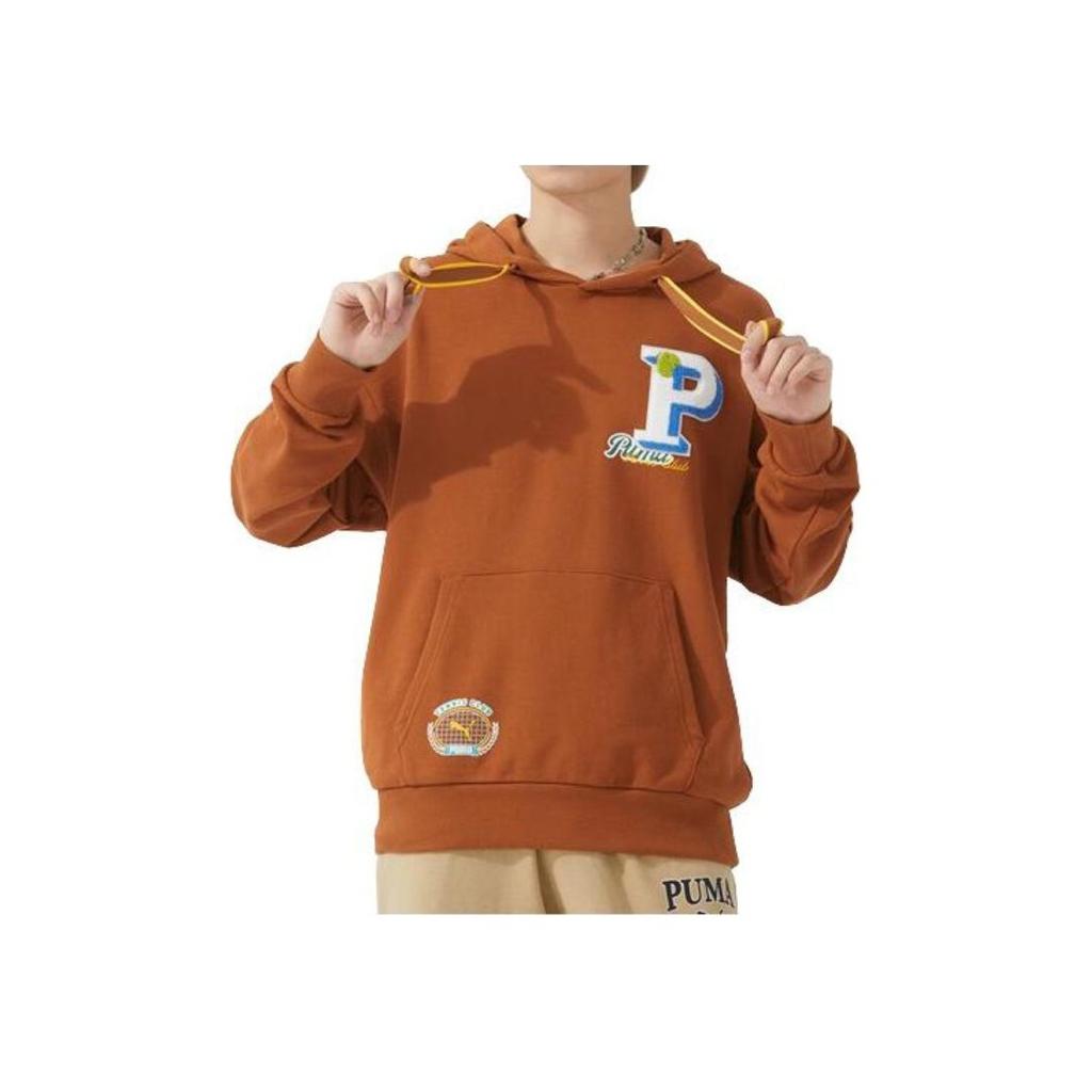 Puma Letter Print Drawstring Hooded Casual Long Sleeve Sweatshirt Unisex sweatshirt Khaki 625801-81
