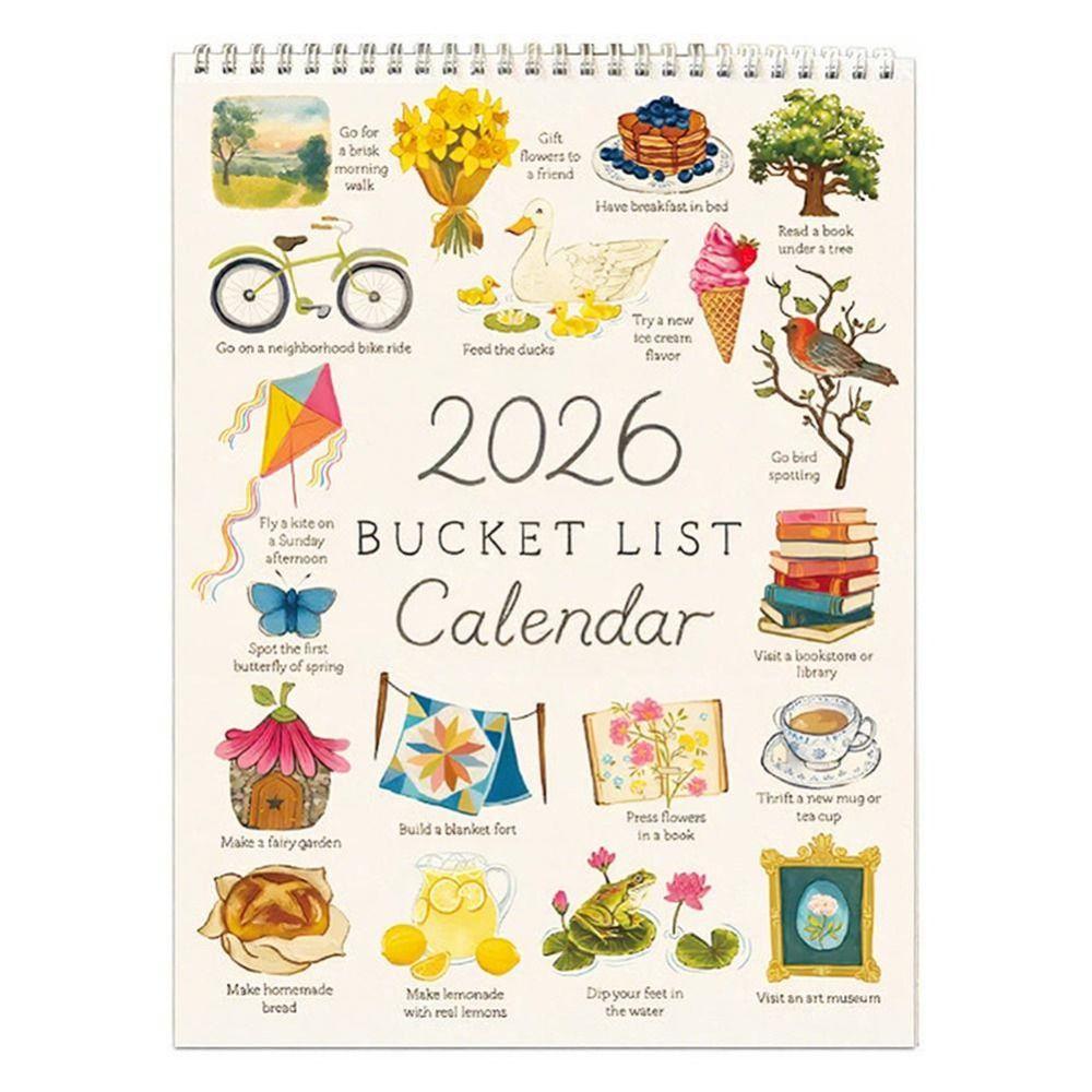 Simple Style Bucket List Calendar Colorful Cartoon Pattern 2026 Wall Calendar Notes Planning Wish list Desktop Calendar Gifts
