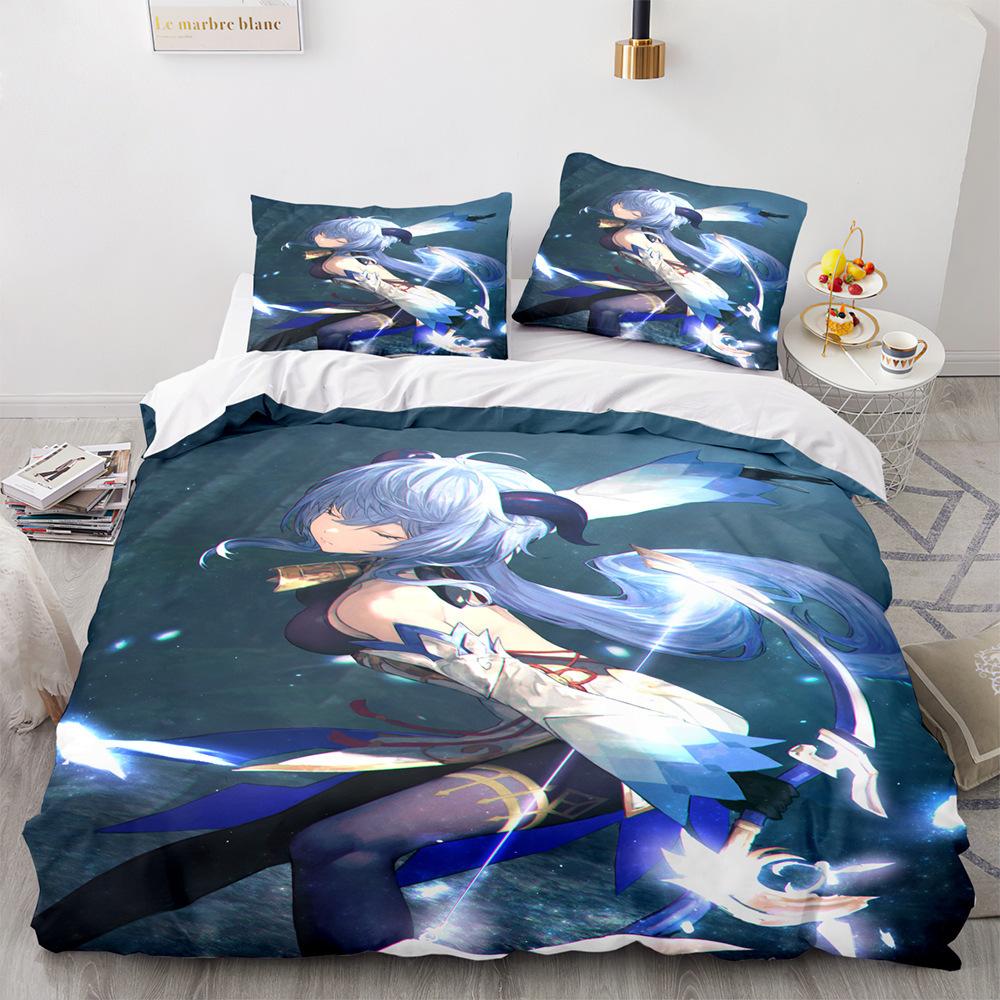 Herní povlečení Genshin Impact Eula Anime 3D pro kluky a teenagery, sada povlaku na přikrývku, měkké ložní prádlo, velikost Queen, King, Single, dekorace do ložnice