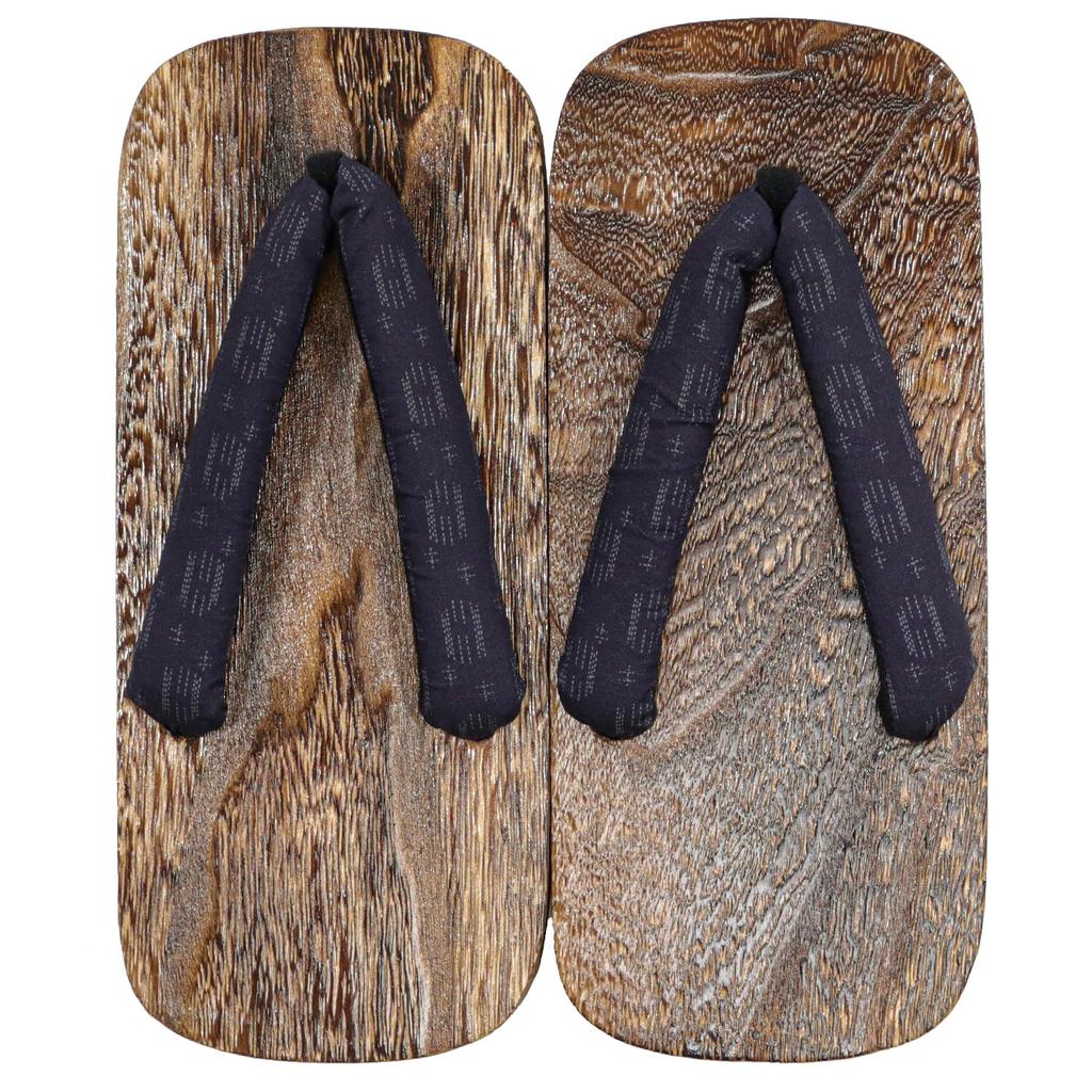 Geta with Two Patterned Paulownia for Men Brown [KYOETSU] (Japanese Clogs) Teeth, Straps, Base, (27.0cm, 3)