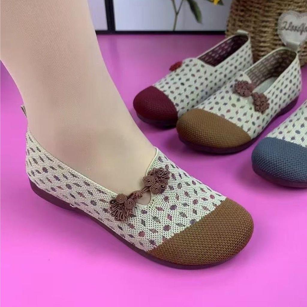 ******* ****** and summer cloth shoes summer new comfortable breathable non-slip flat pedal middle-aged and elderly s**t-soled single shoes