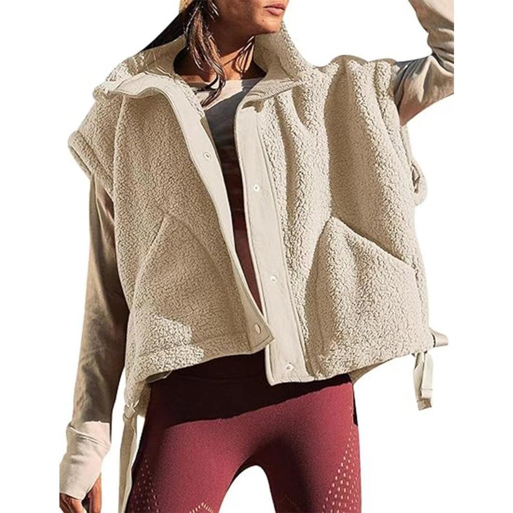 Women's Warm Fuzzy Lamb Wool Sleeveless Vest Outerwear Casual Fashion Vest For Ladies