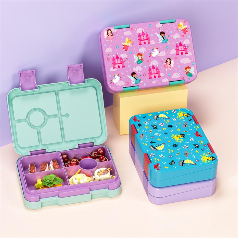 Kids' Double Buckle Cartoon Bento Lunch Box - Microwaveable, Portable, Large Capacity