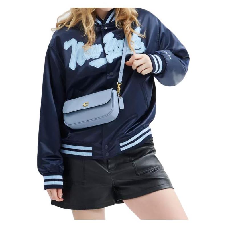 Coach Brook 24 Classic Logo Calfskin Shoulder Bag Medium Women's Blue