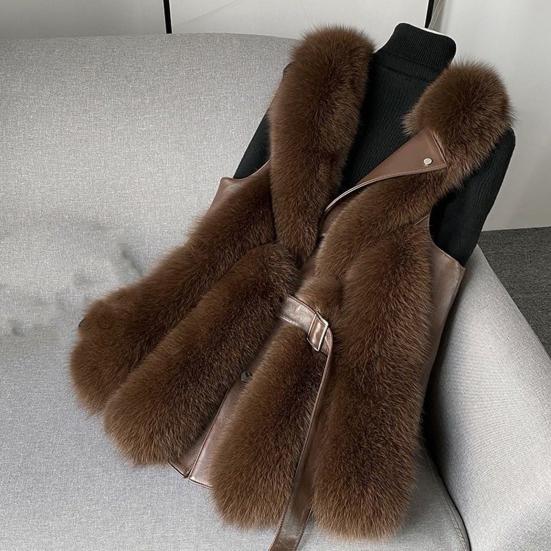 Women Winter Vest Coat Thick Fluffy Fur Cozy Faux Solid Color Sleeveless Button