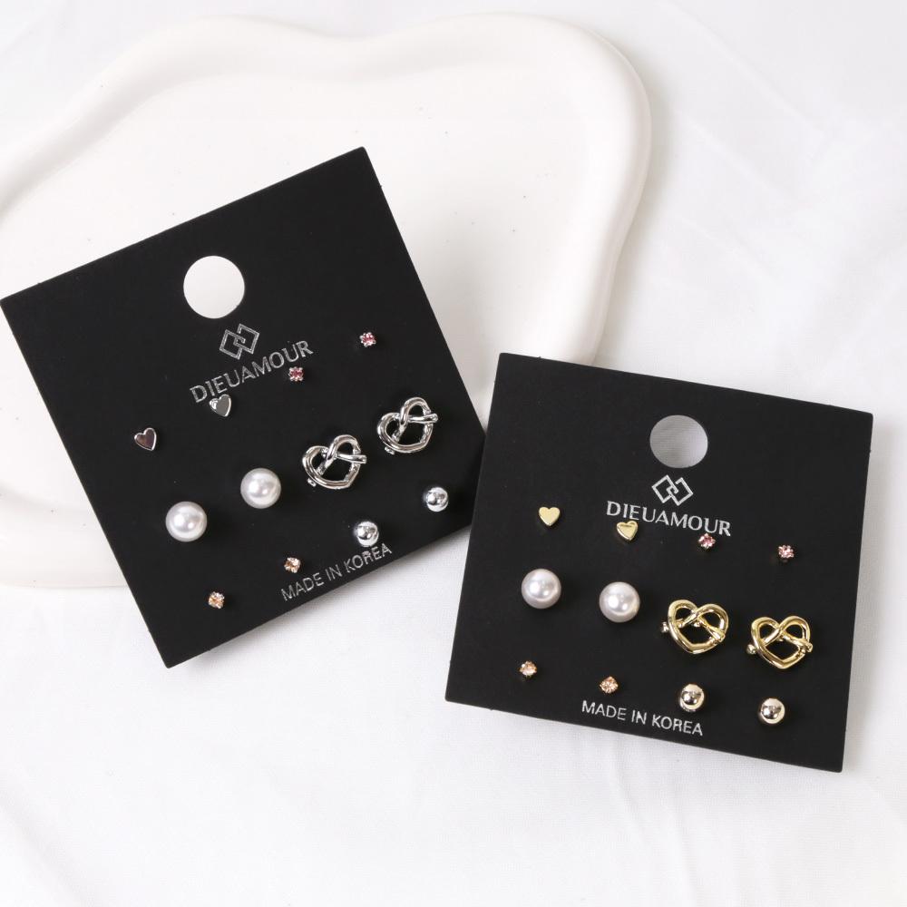 Dieuamour [12Pack] Pretzel Pearl Daily Earring Set