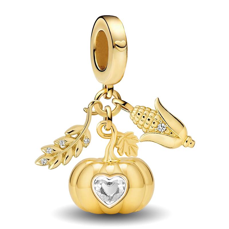 Copper Warm Maple Leaf Squirrel Golden Autumn Series Bead Fit Diy Bracelet Making Gift Of High Quality Jewelry