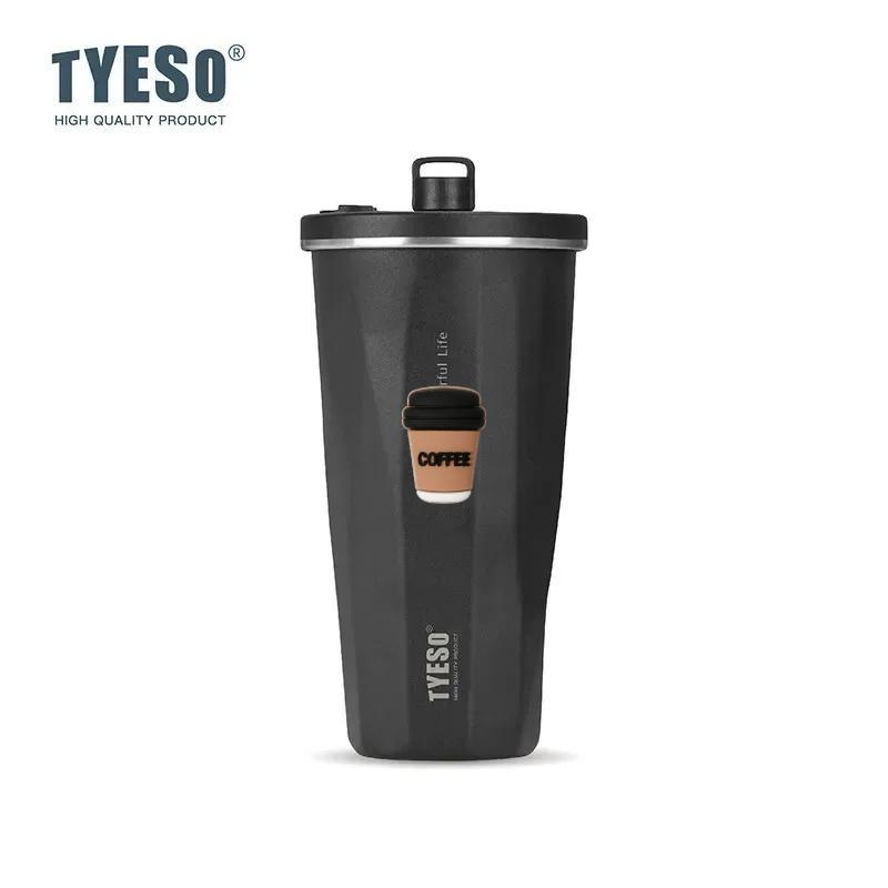 Tyeso 600ML Stainless Steel Coffee Cup With Straw Gradient Color Insulated Water Bottle Car Thermos Mug Cold Drink Vacuum Cup with Coffee Sticker