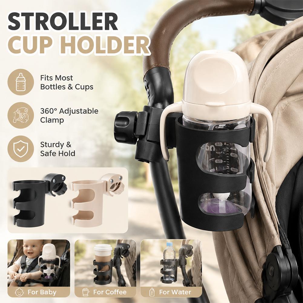 Adjustable Clamp‑on Cup Holder Universal Bike Stroller Water Bottle Holder Durable Plastic Drink Holder for Baby Stroller Bicycl
