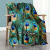 Peacock Feather Customize Your Name Blanket Throw Customizable Blanket Durable Comfort Versatile for Sofa Picnics Office Chair Nap