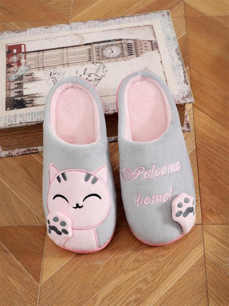 Women's Cozy Cartoon Cat Slippers - Cute Warm Indoor Cotton Slippers for Autumn/Winter