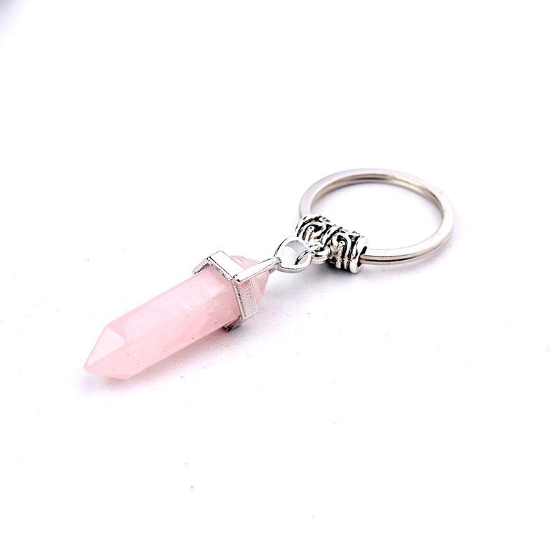 Hexagon Natural Crystal Column Original Stone Keychain Přívěsek