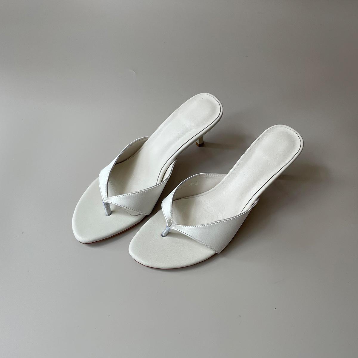 

Sheepskin minimalist high-heeled slippers women s summer open-toed cool slippers thin-heeled leather flip-flops women s shoes 40