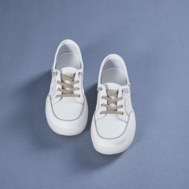 Genuine Leather White Shoes Casual Flat Heeled Single Shoes