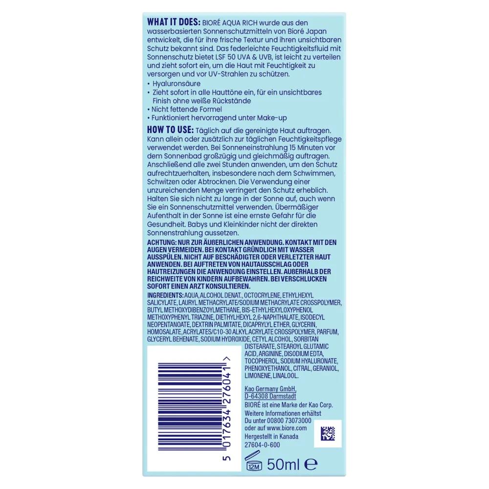 Biore Biore Face Sun Fluid Aqua Rich UV LSF 50, 50ml
