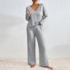 DICFY Moda Feminina Casual Outono Inverno Manga Longa Decote V Conjuntos de Calça