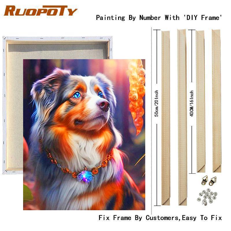 Frame Painting By Number Kits Dog Animal Drawing On Canvas Picture Handpainted Diy For Adult Home Decoration 40x50
