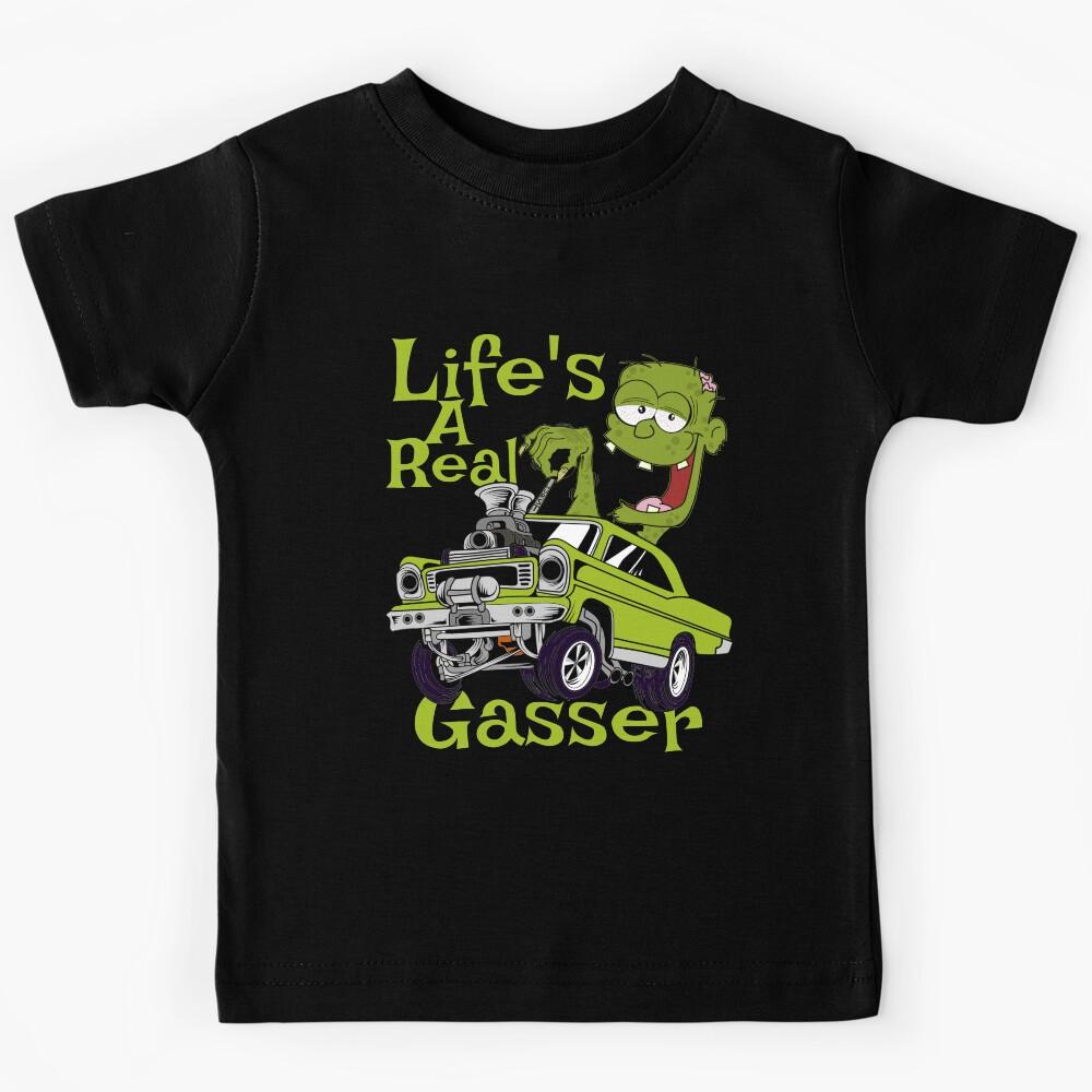 Hot Rod Gasser Cartoon Outlaw Drag Racing Blown Street Car Kids T-Shirt 150