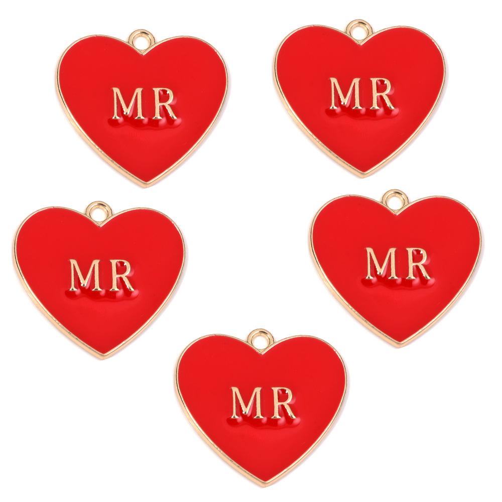 5pcs Alloy Heart Enamel Charms Colorful Romantic Letter Charms Pendant For Valentine's Day DIY Jewelry Making Necklace Bracelets