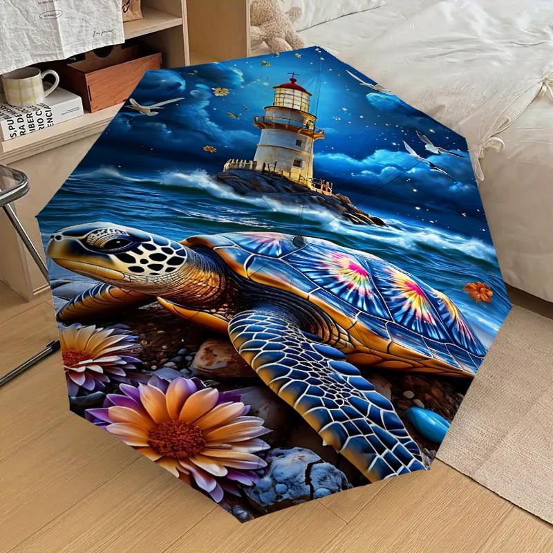 1PC Lighthouse Sea_Turtle Umbrella-8-Rib Reinforced, Automatic Open, Lightweight & Durable, Fashion Accessory for Outdoor, J0380
