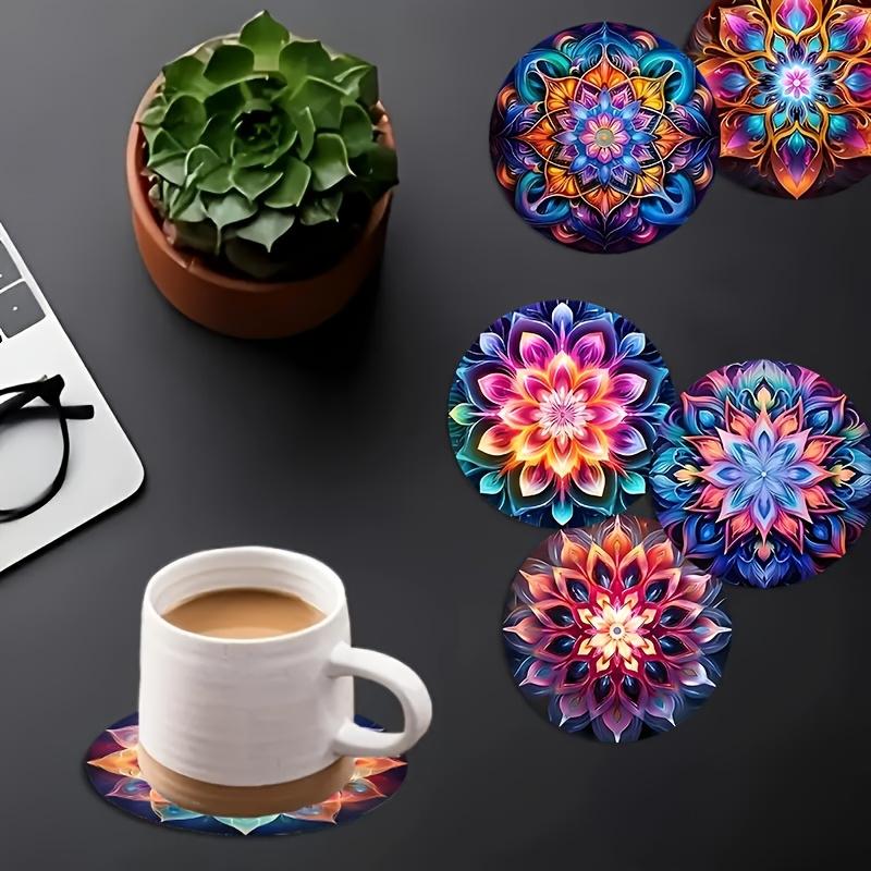 1 Satz Runde Holzuntersetzer Hitzebeständig Rutschfest 2D Flach Einseitiger Farbdruck Mandala Blume Restaurant Küche Untersetzer