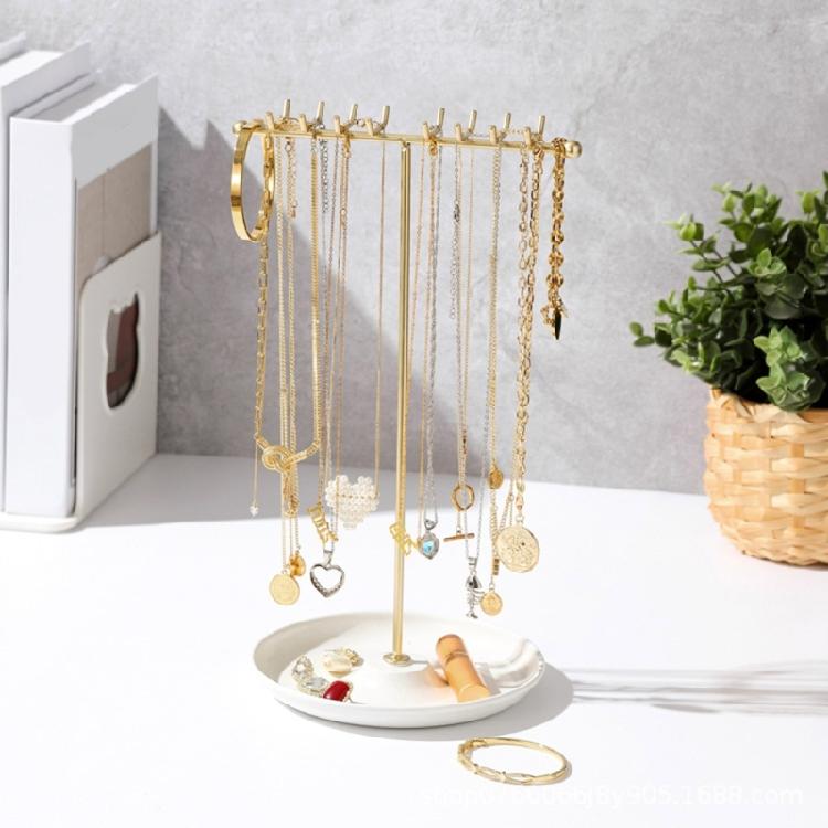 Stylish Sturdy Metal Jewelry Display Tower for Necklace and Bracelet Stand with Earring Holders Hanging Ornament