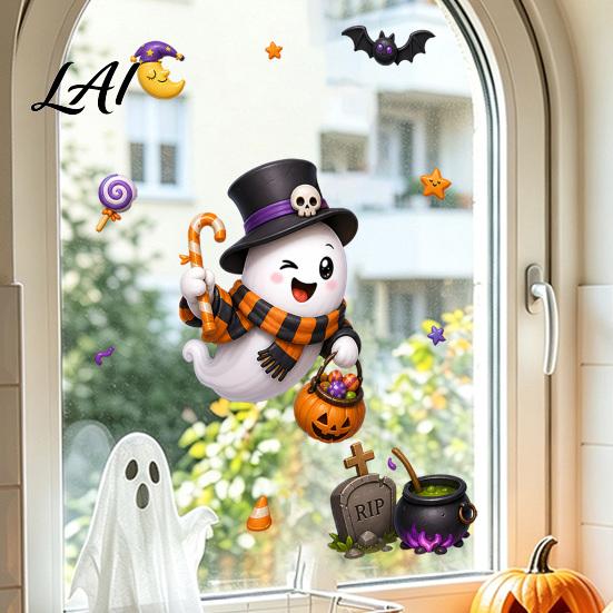 Reusable Decorative Window Sheets Halloween Static Clings Spooky Ghost Floral Skull Stickers Cling Decals for Glass No-Adhesive Party Indoor Outdoor