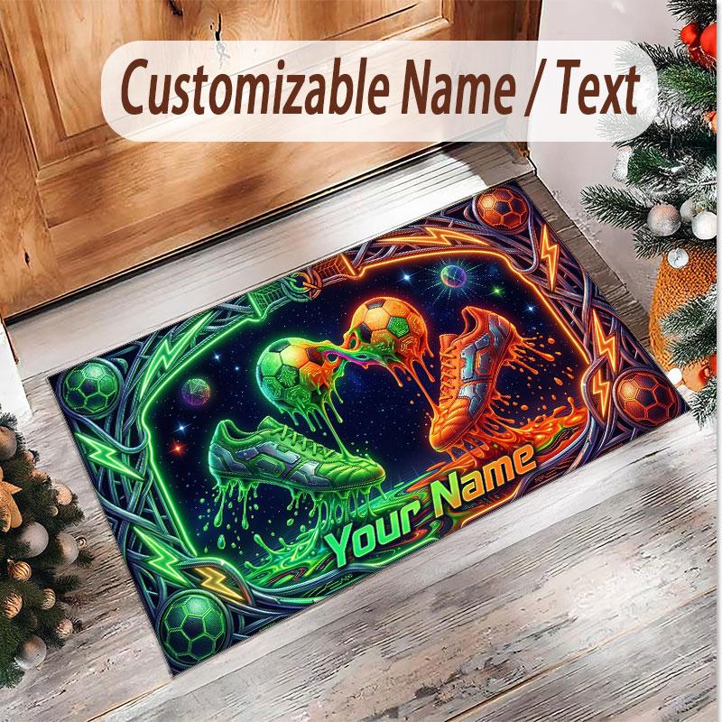 American Football Theme Soft Crystal Velvet Rug Custom Name & Text Print Non Slip Floor Rug for Bedroom Living Room