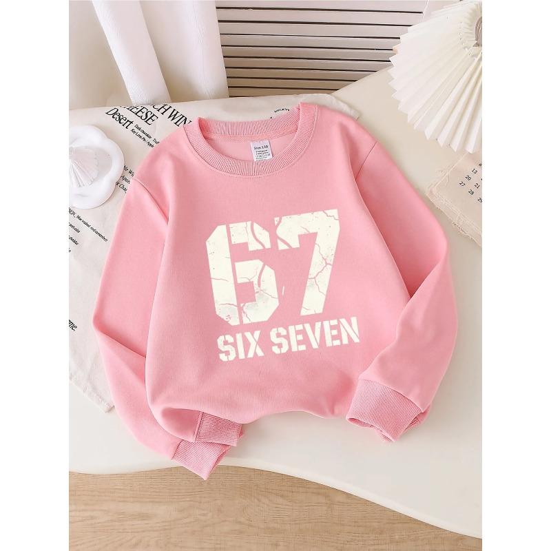 European Sizes Crewneck Sweatshirt for Kids - Six Seven with a Cracked Red And White Design, Ideal for Sports And Casual Outings, Soft And Cozy