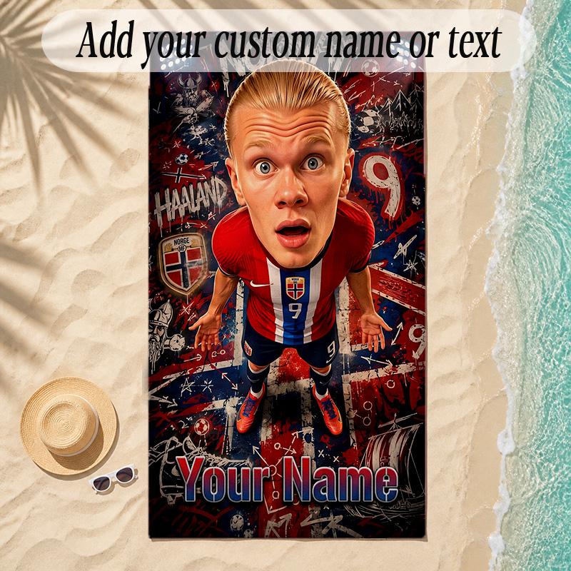 Beach TowelErling Haaland Custom Name Text Personalized Soft Towel for Beach Pool Indoor Home Decor Gift