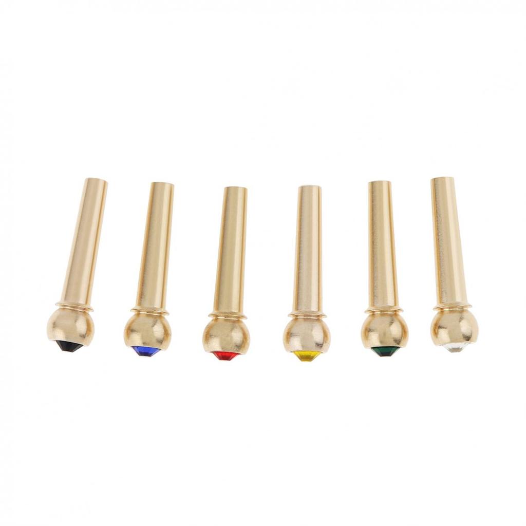 6pcs Pure Copper Brass Colorful Crystal Head Bridge Pins for Folk Acoustic Guitar With 6 Colors Crystal Head