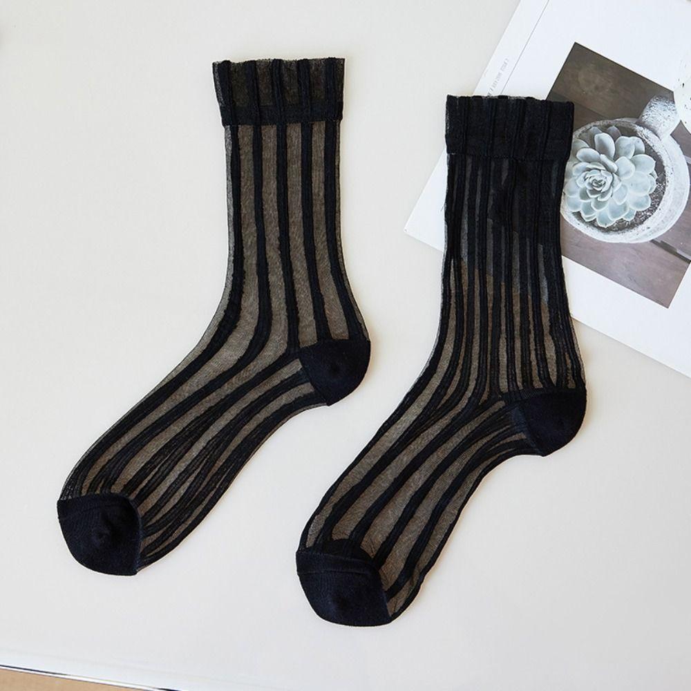 Striped Crystal Silk Socks Transparent Long Socks Fashion Summer Socks  Women
