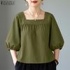 ZANZEA Women Square Collar Summer Casual 3/4 Sleeve Blouse