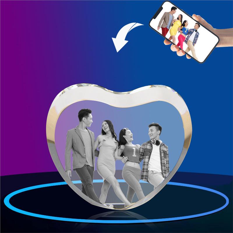 LED Heart-Shaped 3D Crystal Photo Engraving - DIY Laser Engraved White Crystal