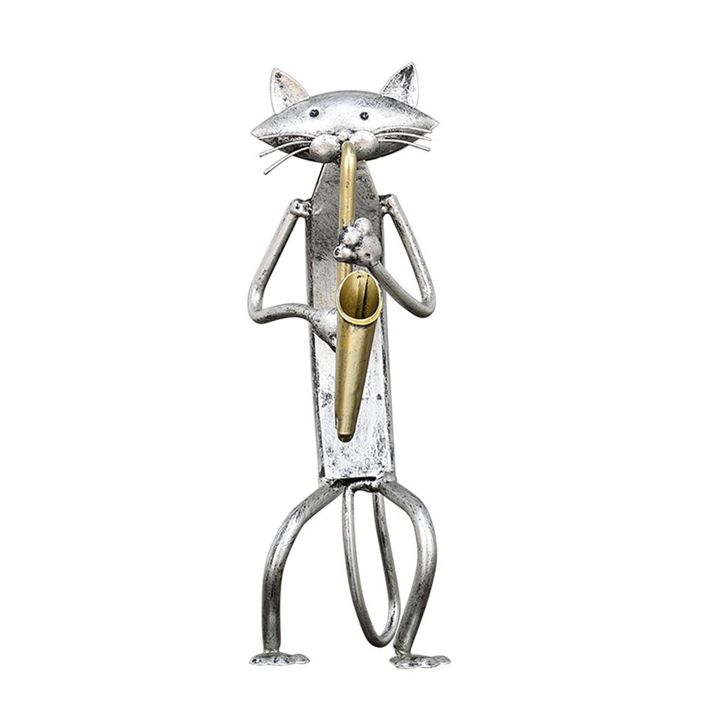 Three Little Cat Band Ornament Metal Music Desktop Decoration Originality Saxophone Guitar Gift Modern For Home