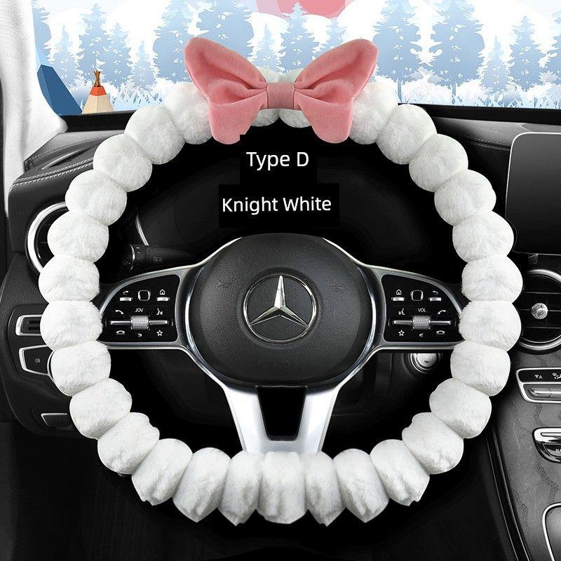 Car Steering Wheel Cover Winter Stuffed Car Winter Women s Warm and Cute Women s Abrasion Resistant Practical Car Handle Cover Knight White Steering Wheel Cover D Type