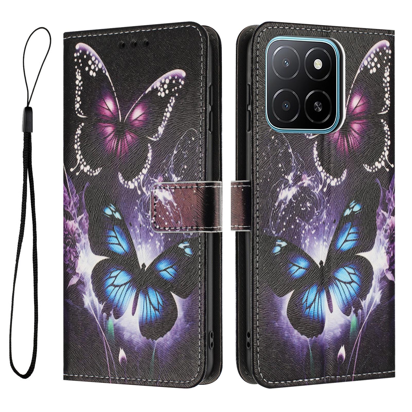 

For Honor X6c 4G Wallet Case Pattern Printing PU Leather Phone Cover with Lanyard