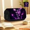 1 pieza Morado Mariposa Mar Estrellado Serie 2D Impresión Plana Doble Capa Volteo Estuche Negro para Lápices - Caja de Lápices Esencial para la Vuelta al Cole, Multifunción Diario