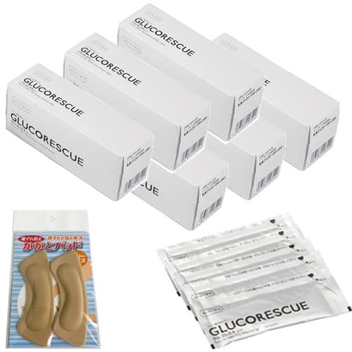 6-Box Set: GlucoRescue (Glucose Supplement Jelly) 25g X 5 Packets for Exercise Use, Includes 1 Pair of Heel Pads (2 Pads) To Prevent Blisters