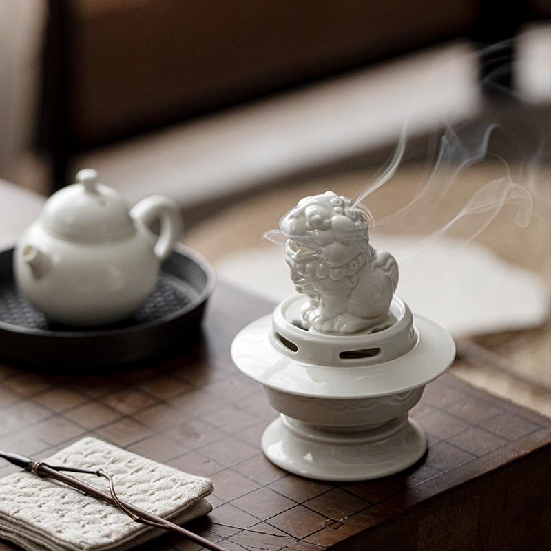 Plant Ash Glaze Suanni Beast Incense Burner Creative Retro Ceramic Table Decor for Home