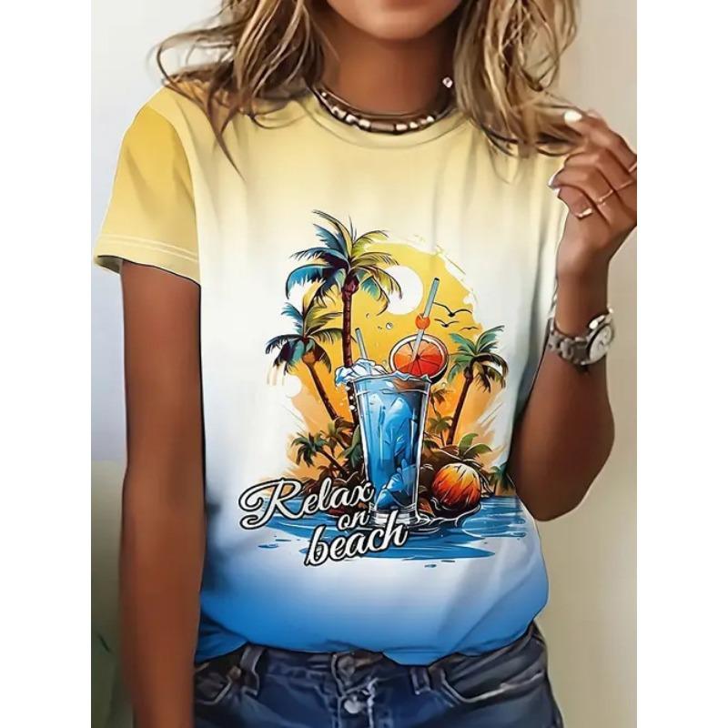 Women's Summer Casual Versatile Design 3D Printed Round Neck Short Sleeved T-shirt