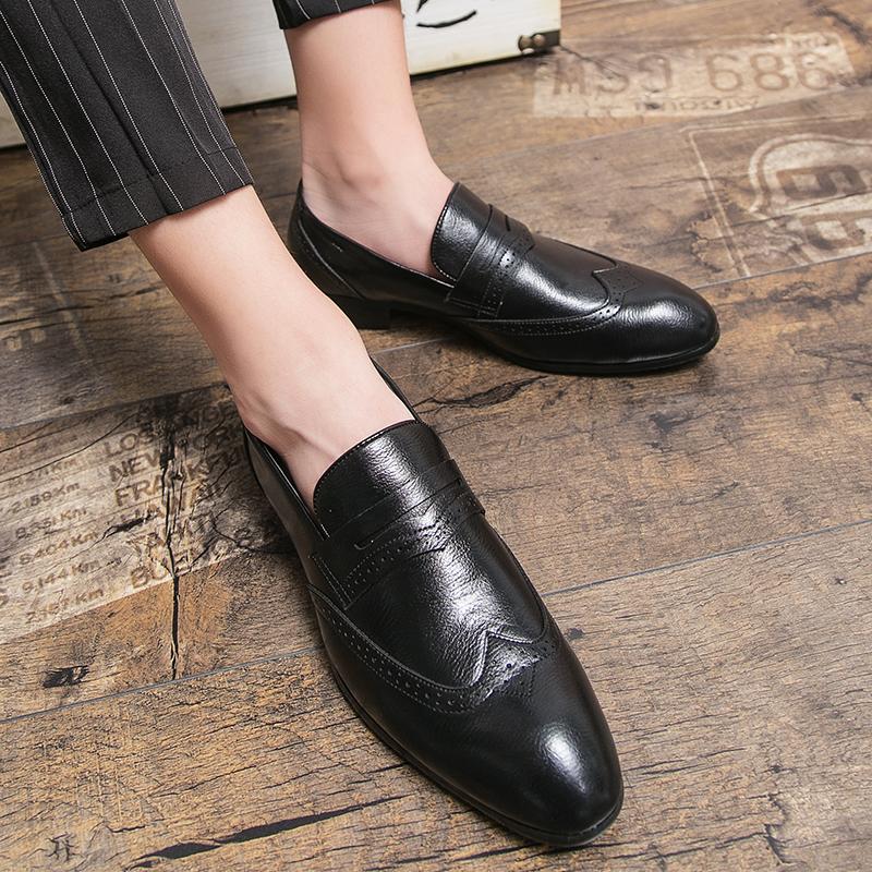 Casual Men Shoes Outdoor Oxford Dress Social Shoesbrogue  Thick Sole Black Brown Leather Loafers Slip-on Wedding Party Shoes Men