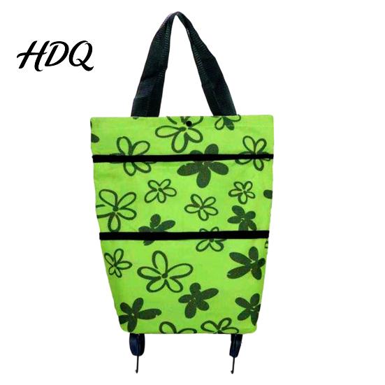 Outdoor Picnic Utility Tote Foldable Shopping Bag with Wheels Heavy-Duty Waterproof Oxford Cloth Grocery Cart Space Saving Organizer Reusable Roller